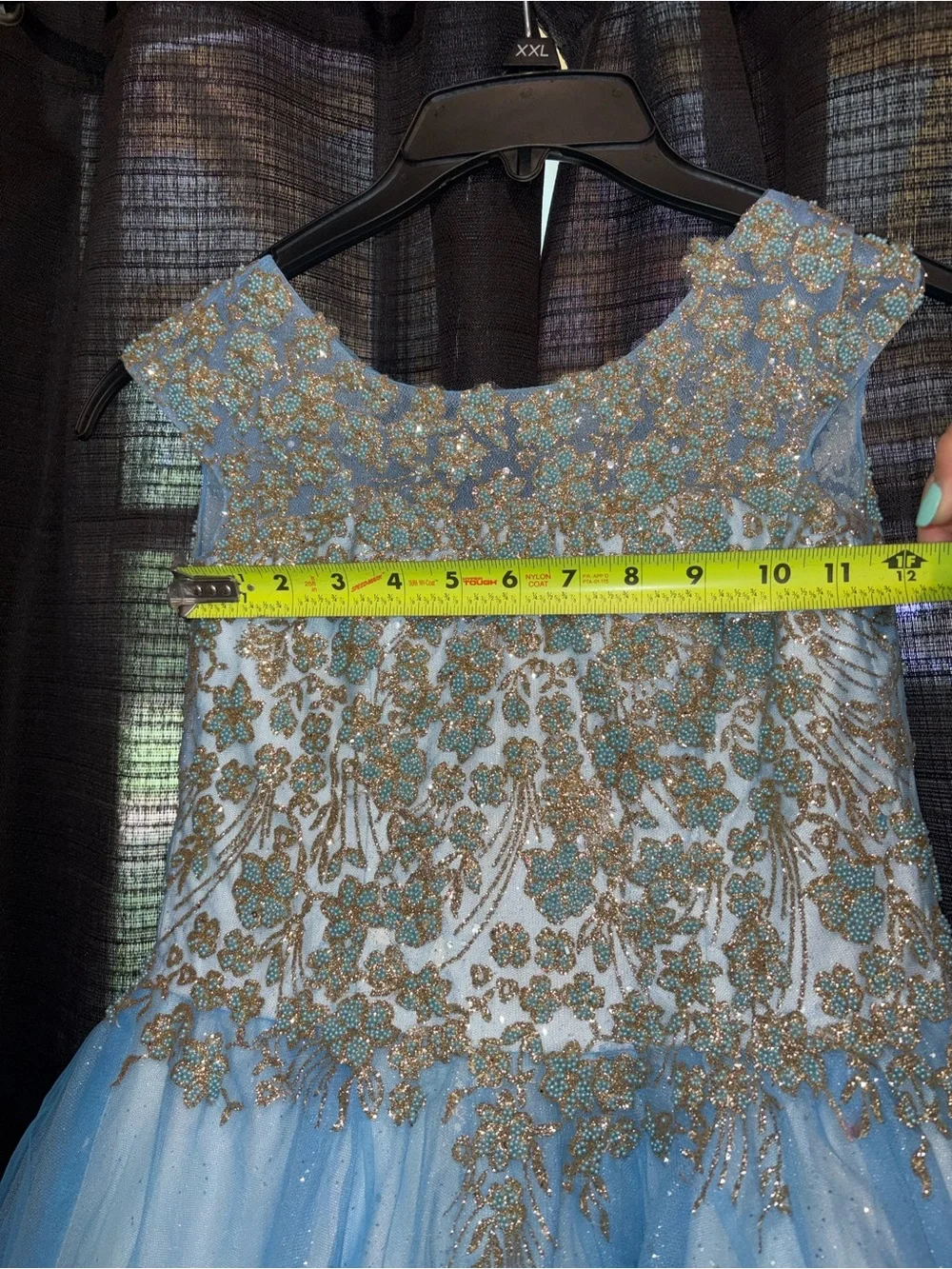 Girls Light Blue Embroidered Tulle Party Dress